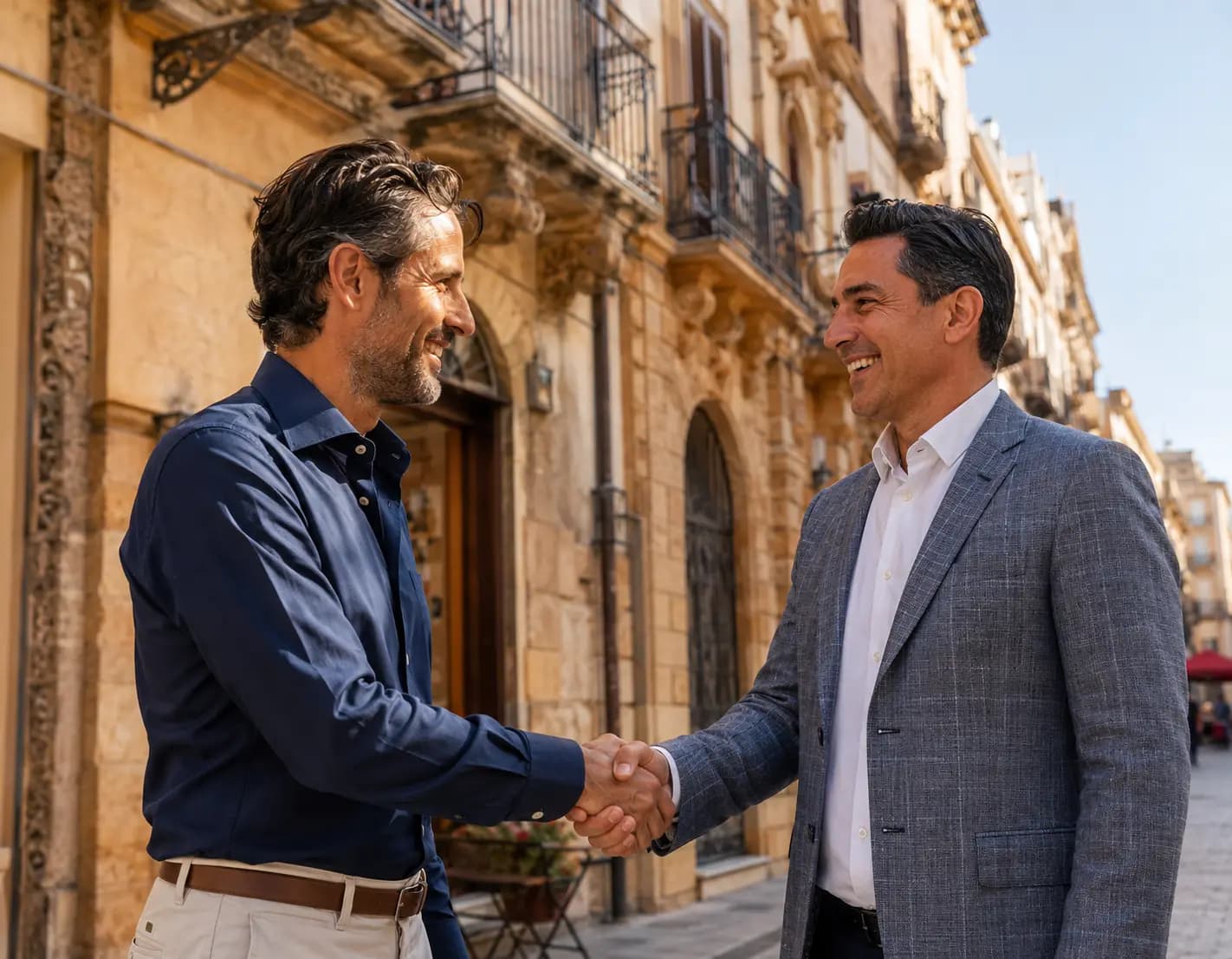 Alessandro Saitta welcoming an owner at a Palermo property